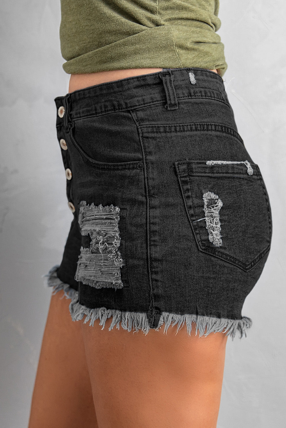 Women's Black Gypsy Mid-rise Distressed Denim Shorts