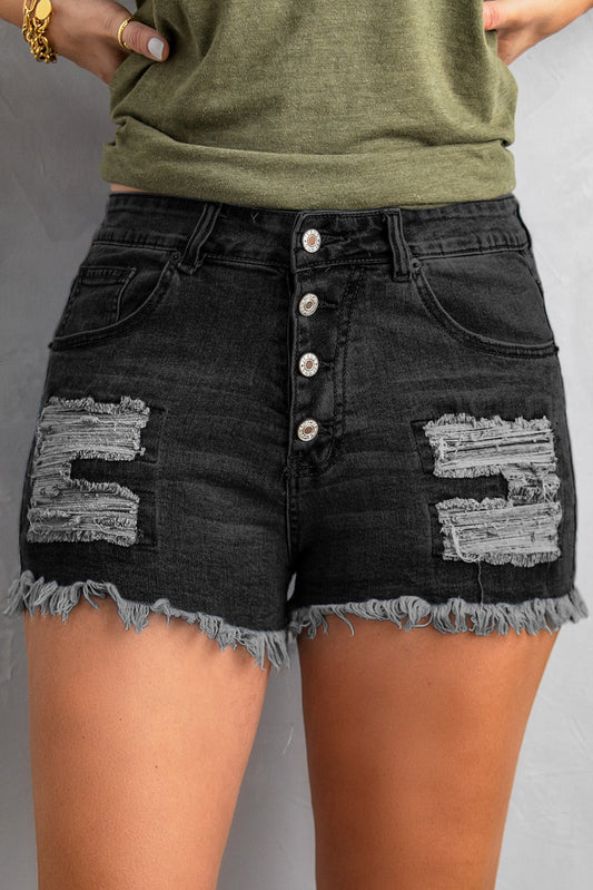 Women's Black Gypsy Mid-rise Distressed Denim Shorts