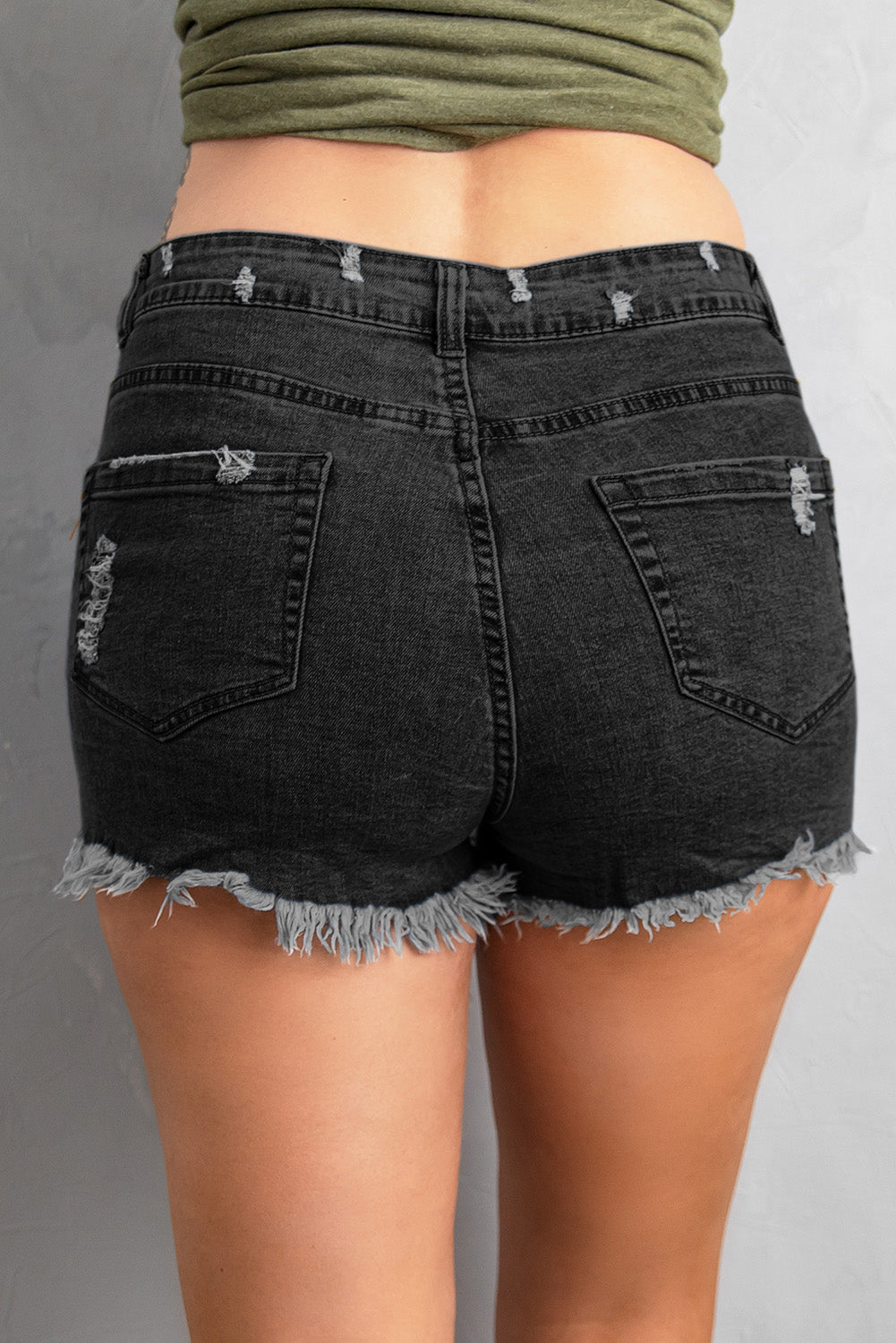 Women's Black Gypsy Mid-rise Distressed Denim Shorts