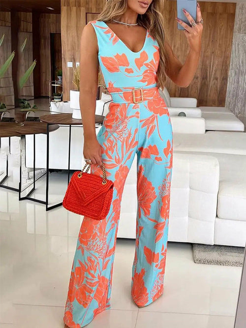 Women Sleeveless V Neck Elegant Jumpsuit Summer Boho Beach Overalls