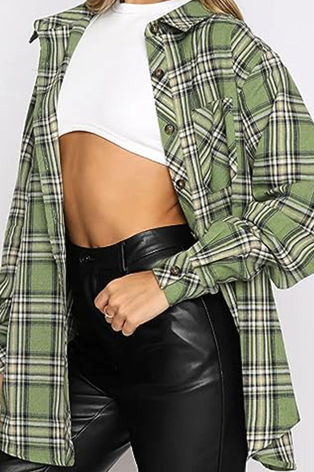 Plaid Collared Neck Long Sleeve Shirt